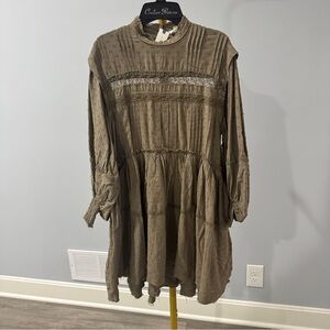 Pilcro Anthropologie lace trim swing mini dress army green NWT